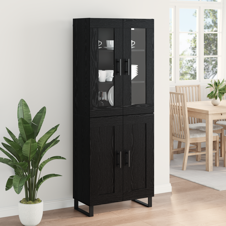 Highboard 2 pcs Sort eg Ingeniørtræ og glas