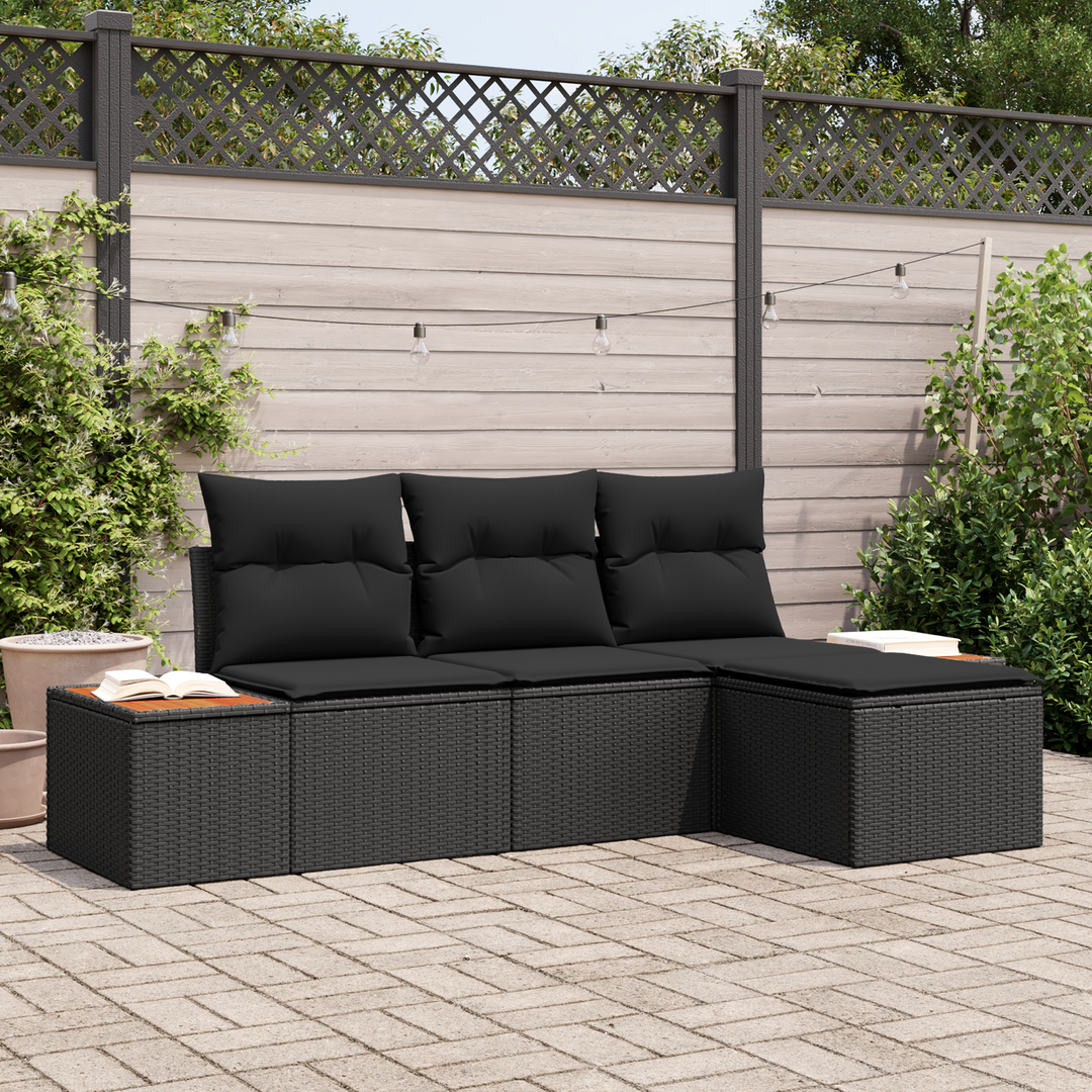 Havesofa Sæt med pude 4 pcs Sort Poly Rattan
