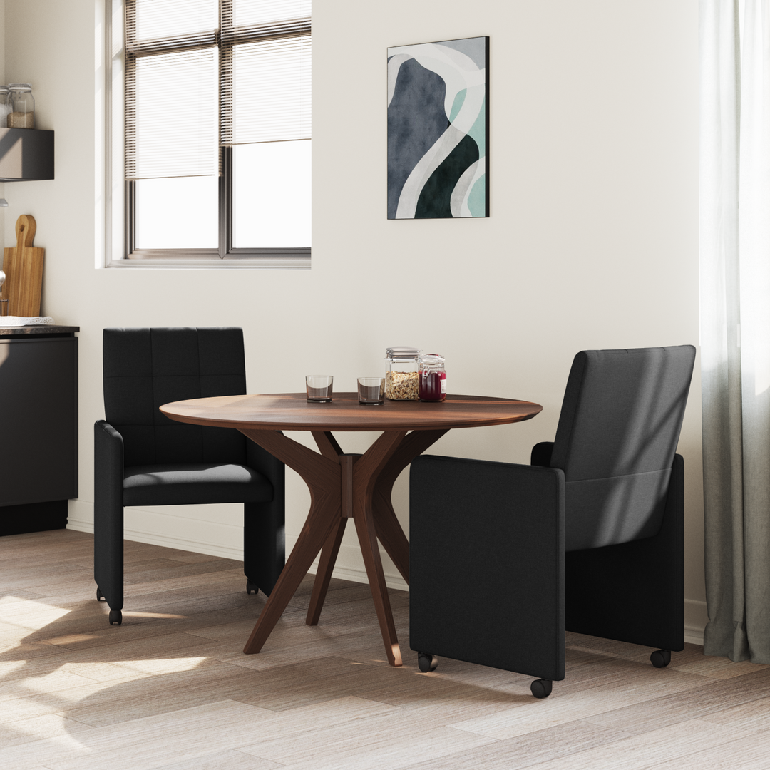 Spisebordsstole med hjul 2 pcs Sort 58 x 65 x 94 cm Stof