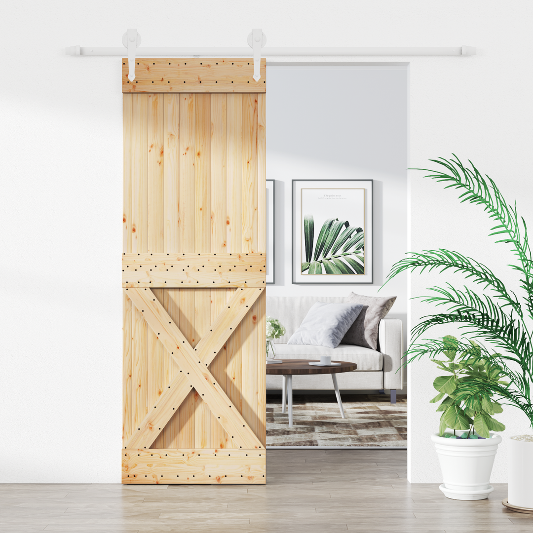 Skydedør Natur og hvid 80 x 210 cm Massivt fyrretræ