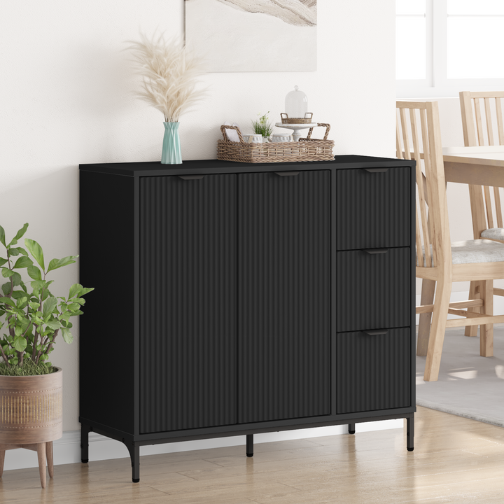 Sideboard med skuffe Sort 89,5 x 33 x 82 cm Konstrueret træ