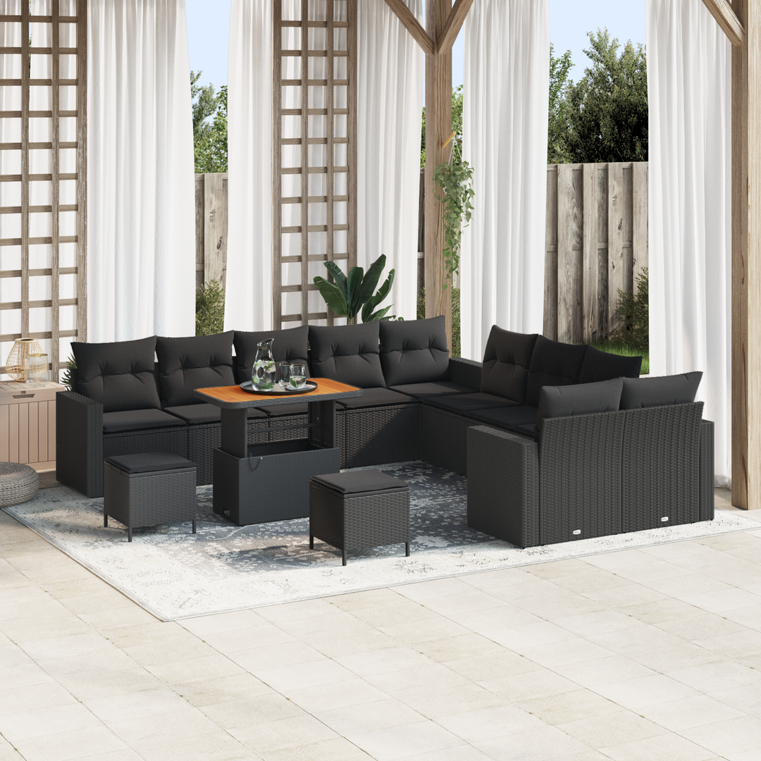Havesofa Sæt med pude 17 pcs Sort polyrattan