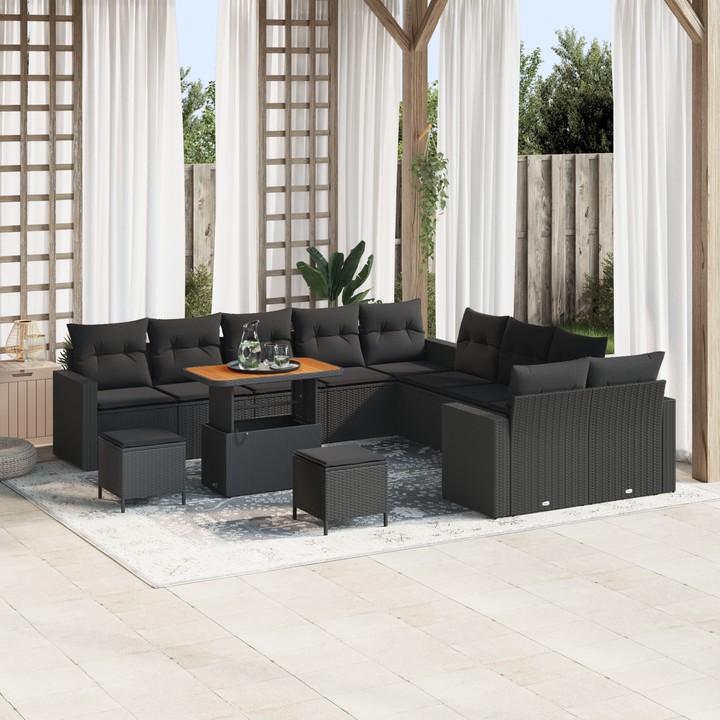 Havesofa Sæt med pude 17 pcs Sort polyrattan