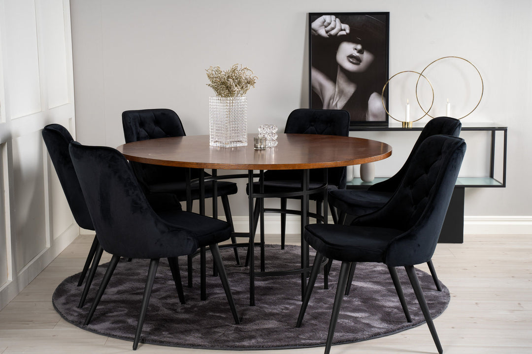 Venture Home Copenhagen - Dining Table round - Brown / Black+Velvet Deluxe Dining Chair - Black legs / Black velvet_6
