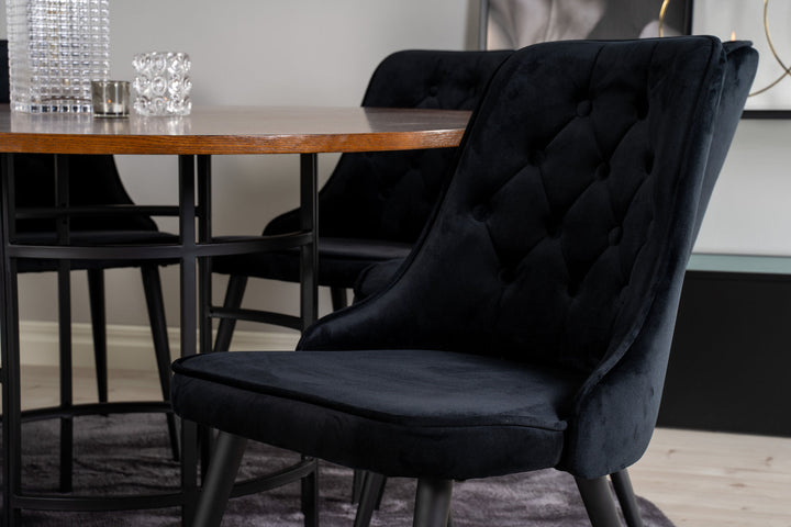 Venture Home Copenhagen - Dining Table round - Brown / Black+Velvet Deluxe Dining Chair - Black legs / Black velvet_6