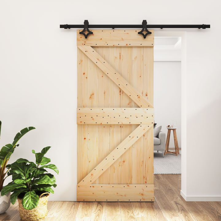 Skydedør Naturfarvet og sort 95 x 210 cm Massivt Fyrretræ