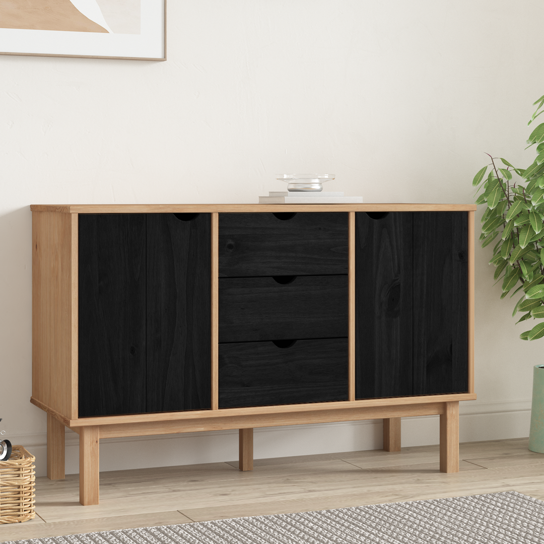 Sideboard OTTA Sort 113,5 x 43 x 73 cm Massivt fyrretræ