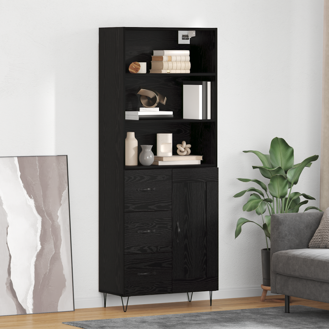 Highboard med skuffe 2 pcs Sort eg Konstrueret træ