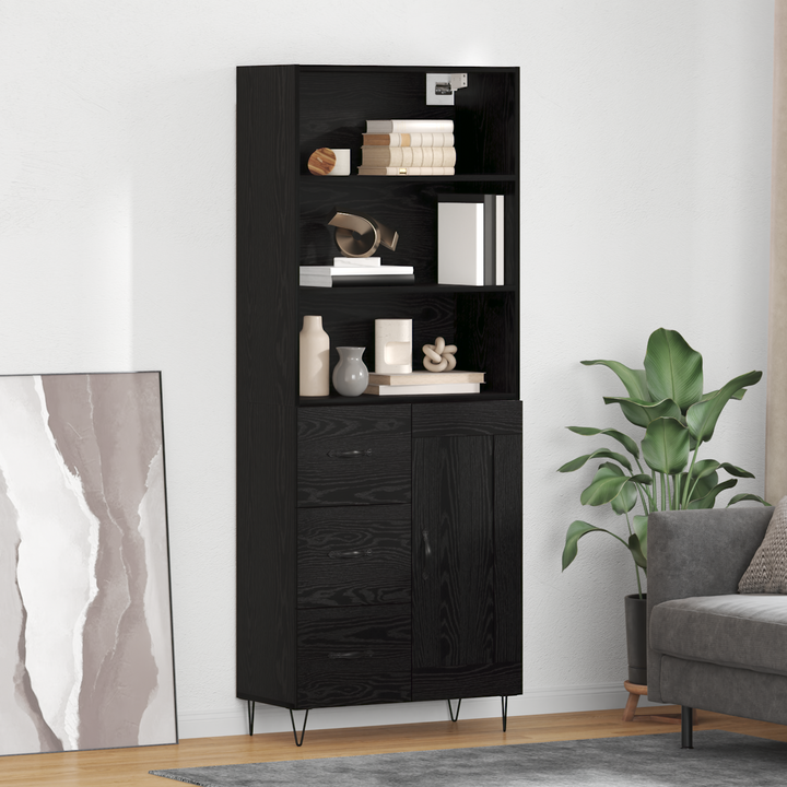 Highboard med skuffe 2 pcs Sort eg Konstrueret træ
