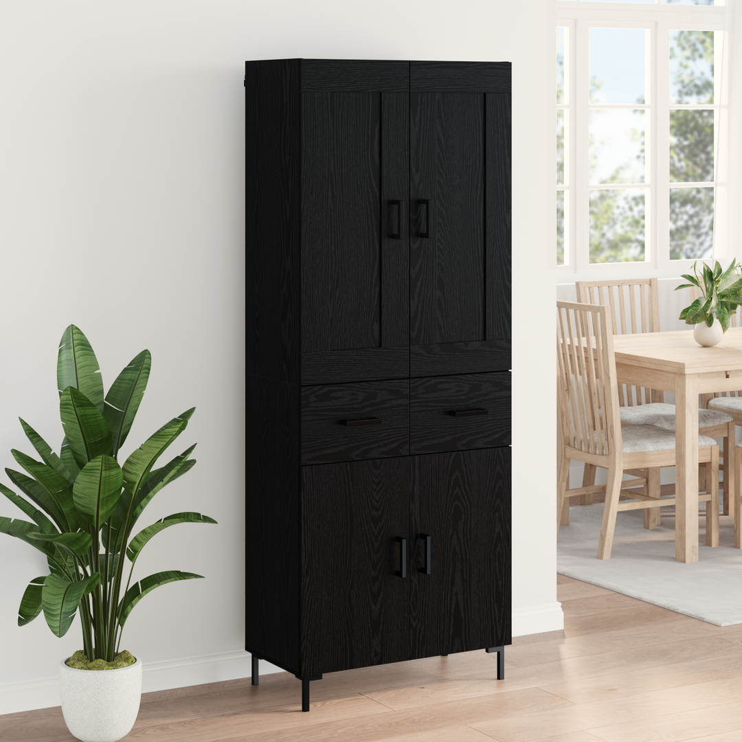 Highboard med skuffe 2 pcs Sort eg Konstrueret træ