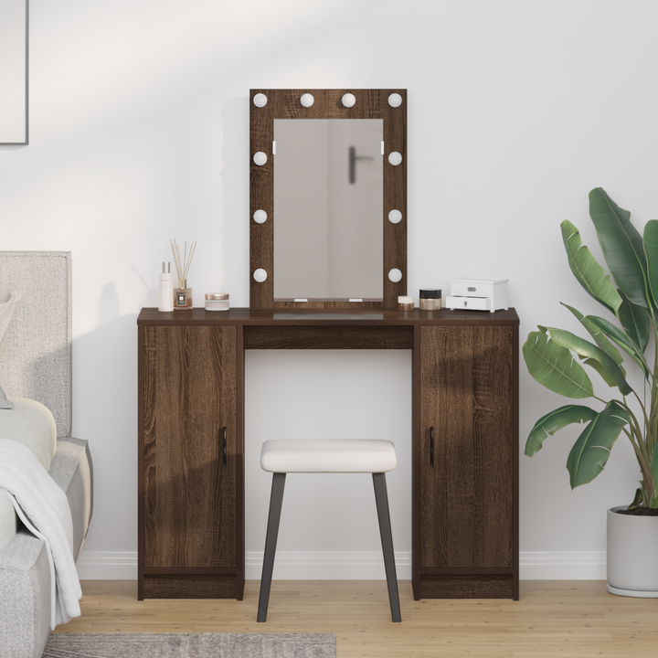Klædeskab med spejllys Brun 102 x 33 x 135 cm Konstrueret træ