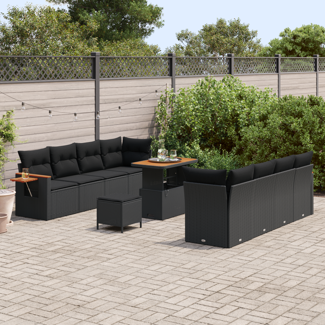 Havesofa Sæt med pude 12 pcs Sort polyrattan