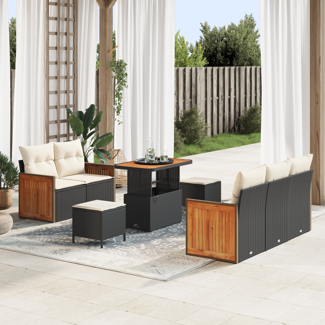 Havesofa Sæt med pude 8 pcs Sort og Cream