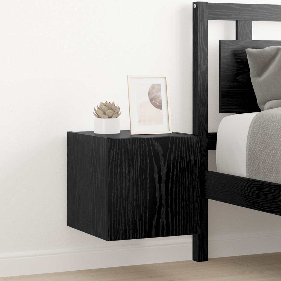 TV vægskab med LED Sort eg 30,5 x 35 x 30 cm Konstrueret træ