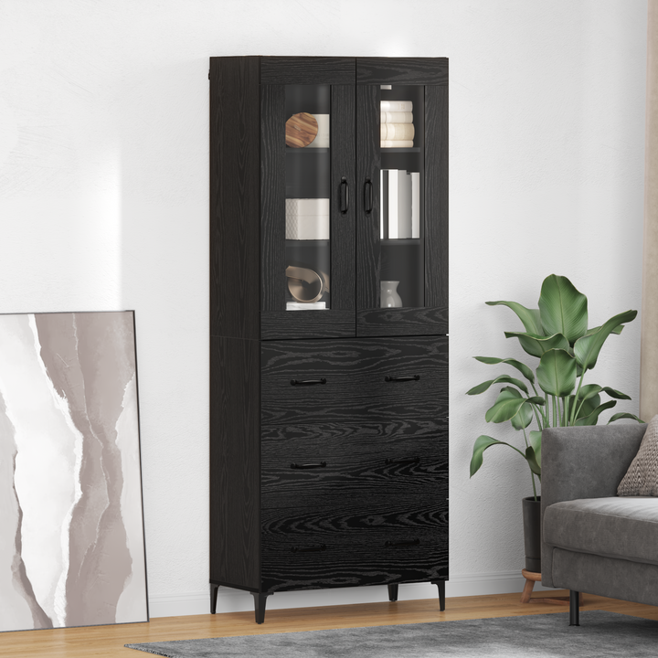 Highboard med skuffe Sort eg 69,5 x 34 x 180 cm Konstrueret træ