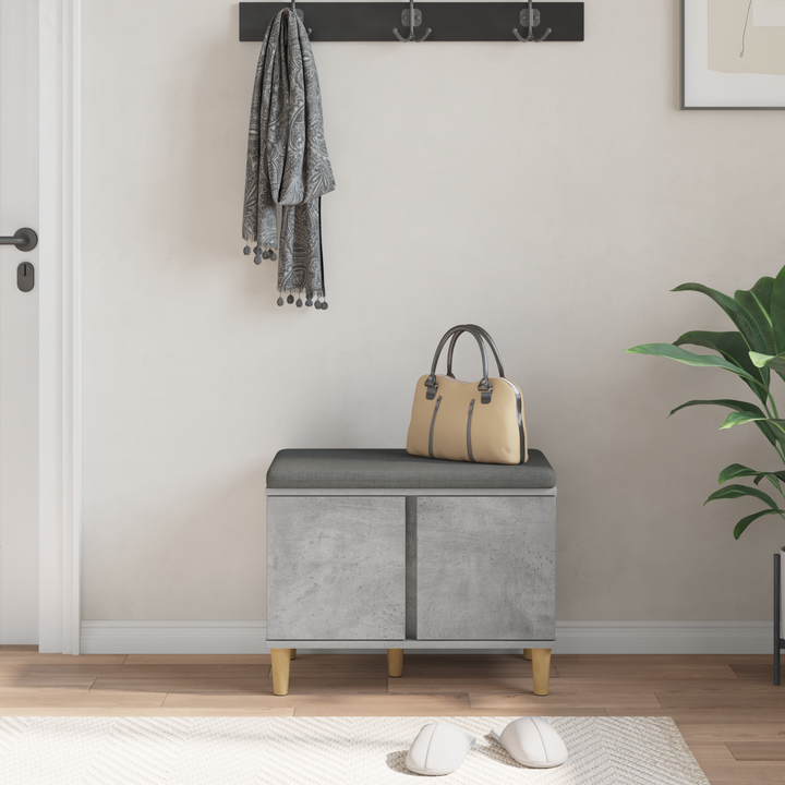 Hallbænk med pude BetonGrå 60 x 38 x 46 cm Kunstigt træ og stof