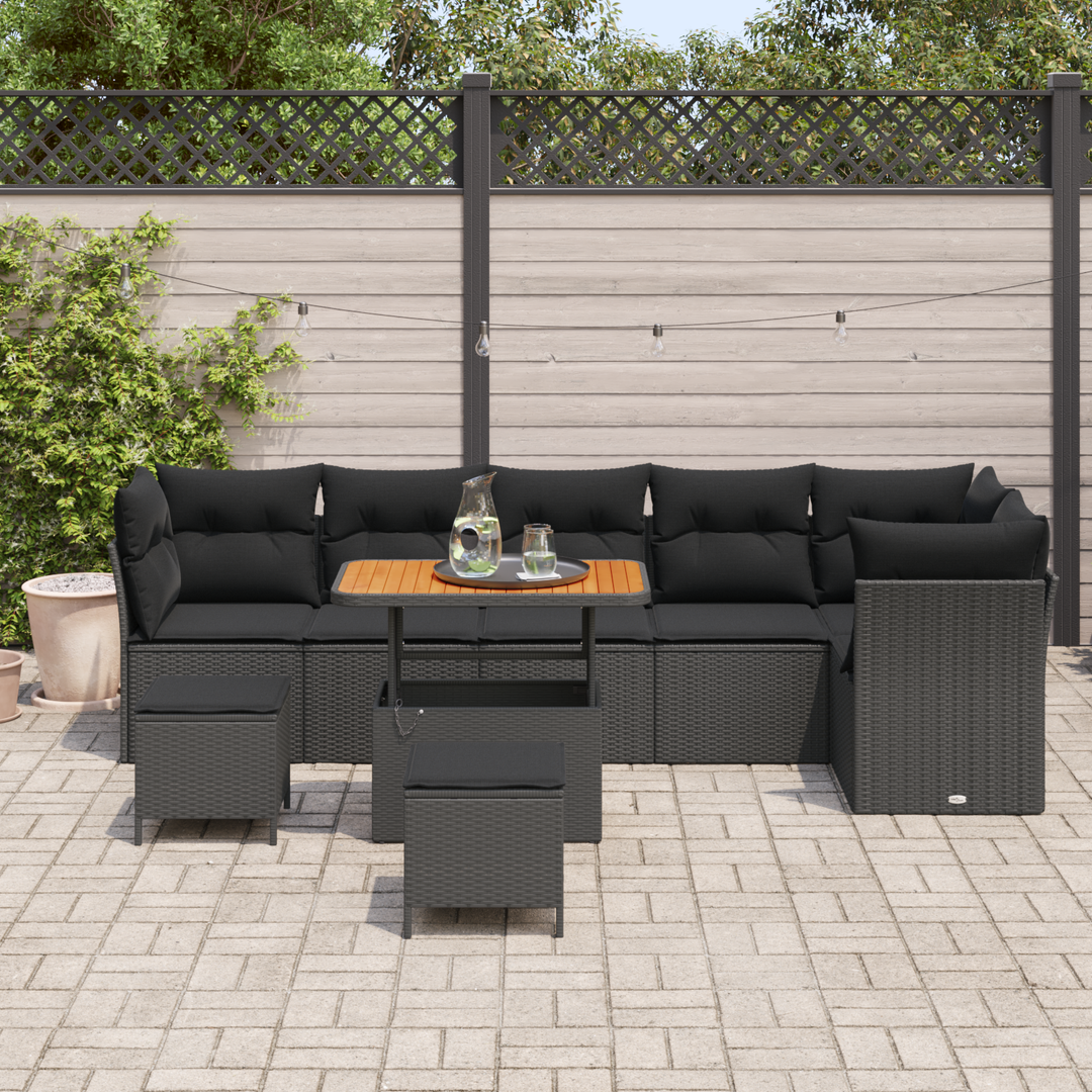 Havesofa Sæt med pude med opbevaring 9 pcs Sort 90 x 55 x 71 cm