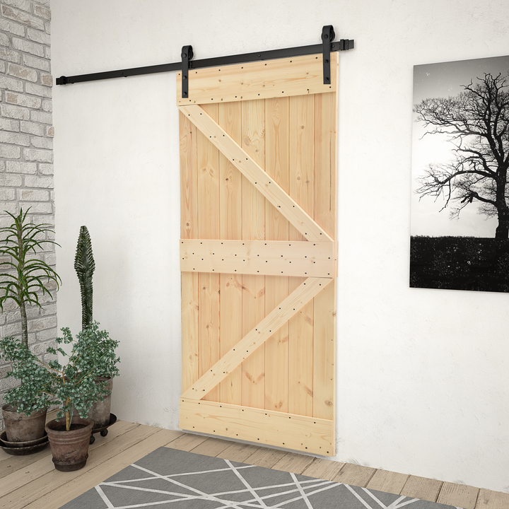 Skydedør Naturfarvet og sort 100 x 210 cm Massivt fyrretræ