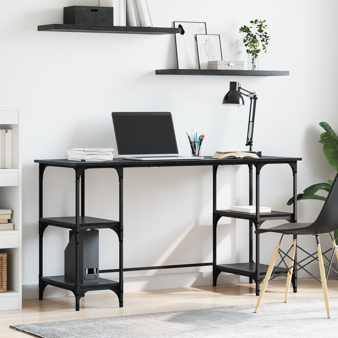 Bord med hylde Sort eg 140 x 50 x 75 cm Konstrueret træ