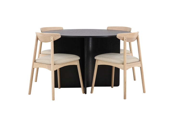 Venture Home Tyresö Table ø120 - Black with Ven Chair - Whitewash