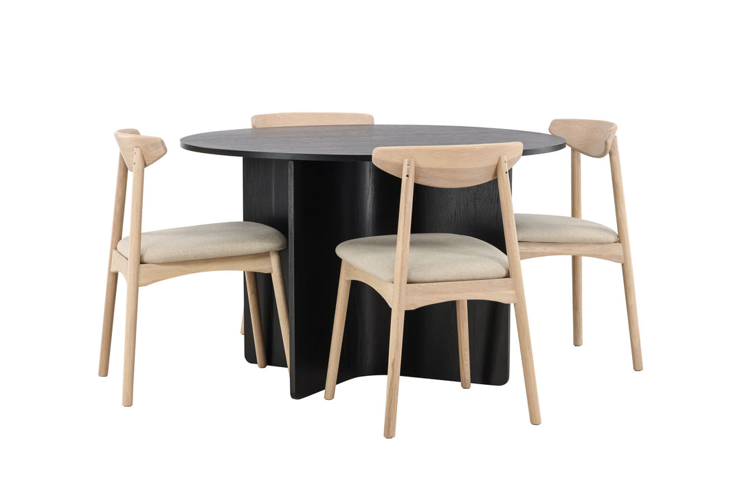 Venture Home Tyresö Table ø120 - Black with Ven Chair - Whitewash