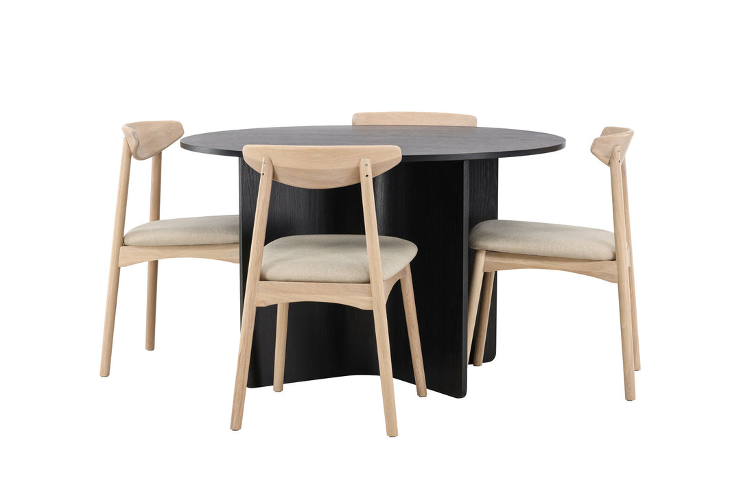 Venture Home Tyresö Table ø120 - Black with Ven Chair - Whitewash