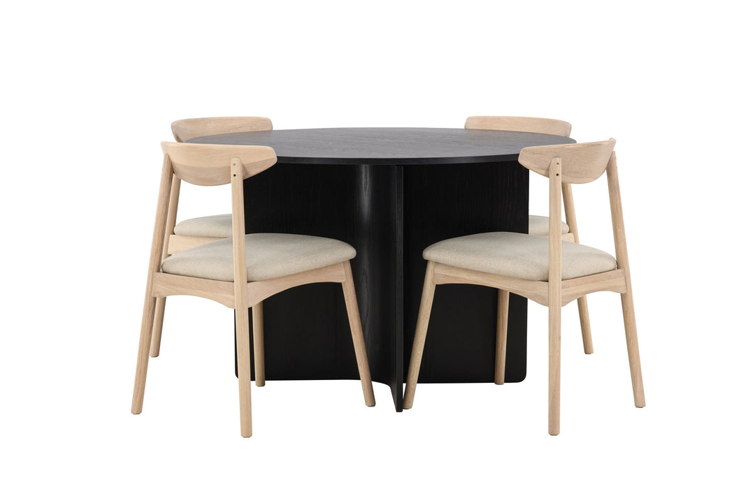 Venture Home Tyresö Table ø120 - Black with Ven Chair - Whitewash