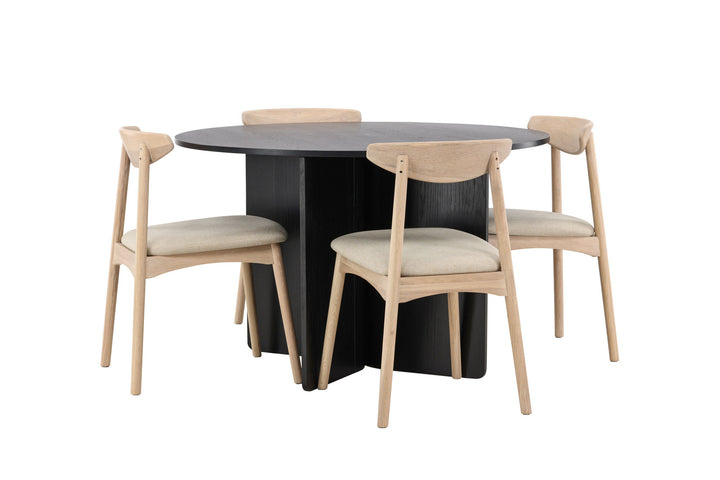 Venture Home Tyresö Table ø120 - Black with Ven Chair - Whitewash