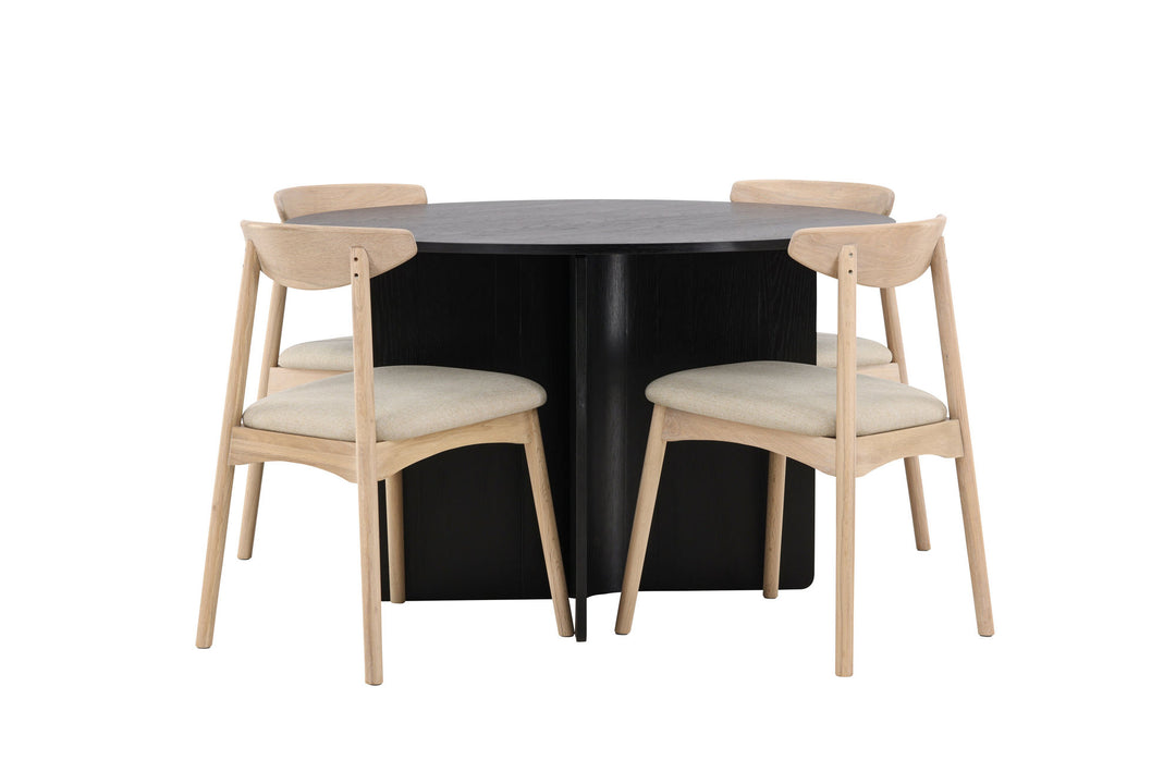 Venture Home Tyresö Table ø120 - Black with Ven Chair - Whitewash