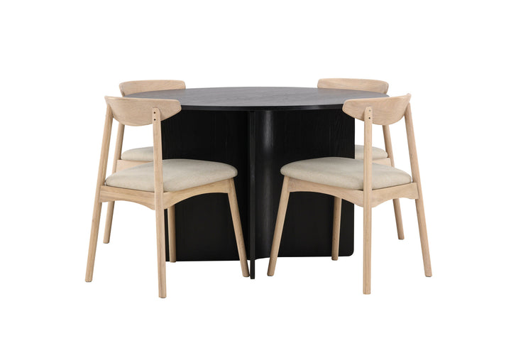 Venture Home Tyresö Table ø120 - Black with Ven Chair - Whitewash