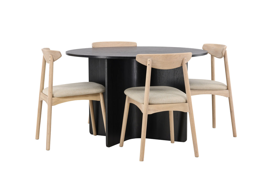 Venture Home Tyresö Table ø120 - Black with Ven Chair - Whitewash