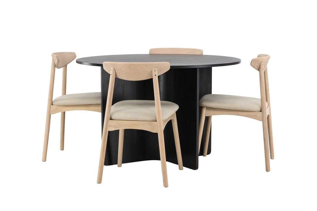 Venture Home Tyresö Table ø120 - Black with Ven Chair - Whitewash