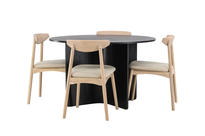 Venture Home Tyresö Table ø120 - Black with Ven Chair - Whitewash
