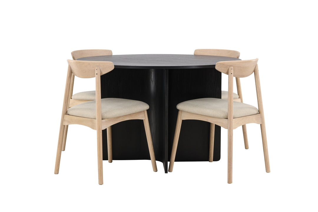 Venture Home Tyresö Table ø120 - Black with Ven Chair - Whitewash