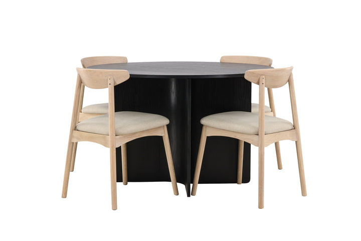 Venture Home Tyresö Table ø120 - Black with Ven Chair - Whitewash