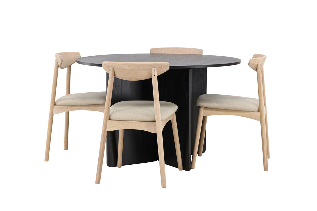Venture Home Tyresö Table ø120 - Black with Ven Chair - Whitewash