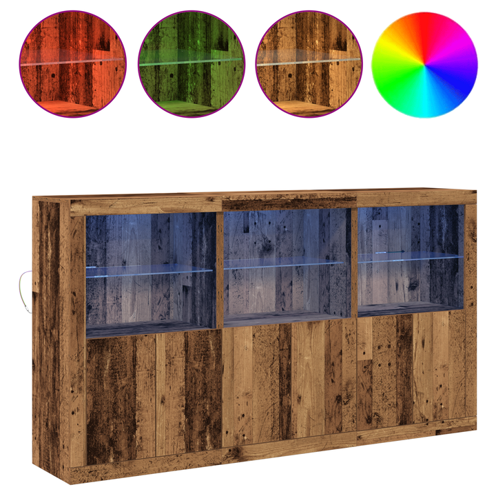 LED Sideboard Gammelt træ 181,5 x 37 x 100 cm Konstrueret træ
