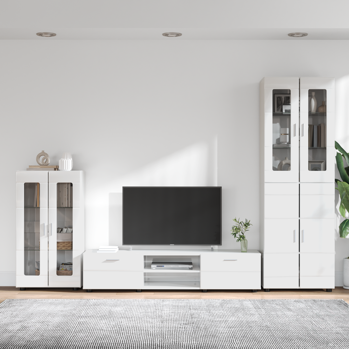 TV-møbelsæt med dør FLORIN 3 pcs Høj gloss hvid Konstrueret træ
