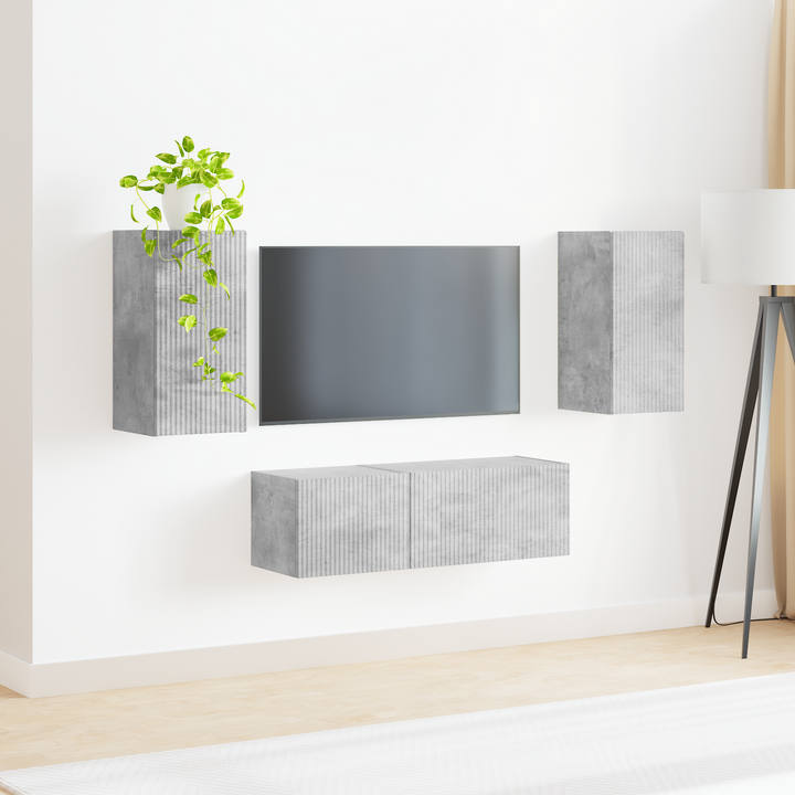 Tv vægskab sæt Vægmonteret 4 pcs Beton Grå Konstrueret træ