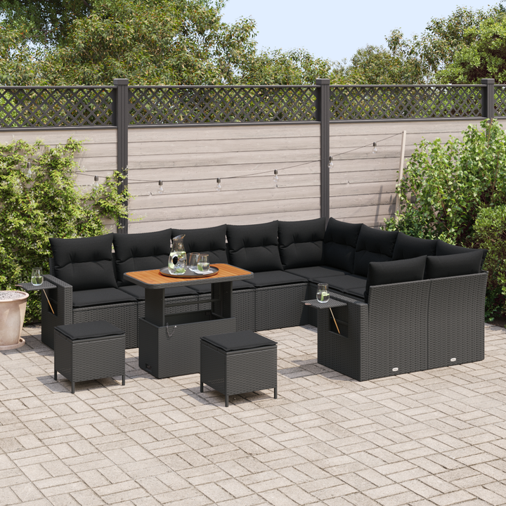Havesofa Sæt med pude 12 pcs Sort polyrattan