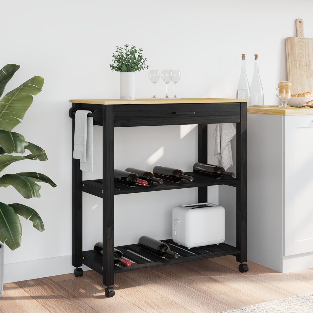 Køkkenvogn MONZA Sort 84 x 40 x 88,5 cm Massivt fyrretræ