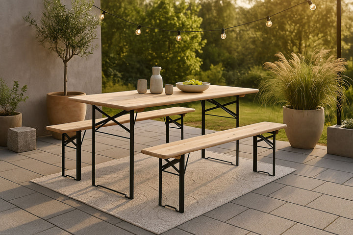 Venture Home Guniess - Foldable Table + benches - Black ,  Wood