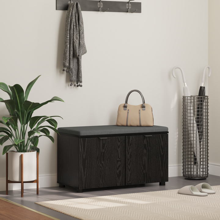 Hallbænk med pude Sort Eg 80 x 38 x 46 cm Kunstigt træ og stof