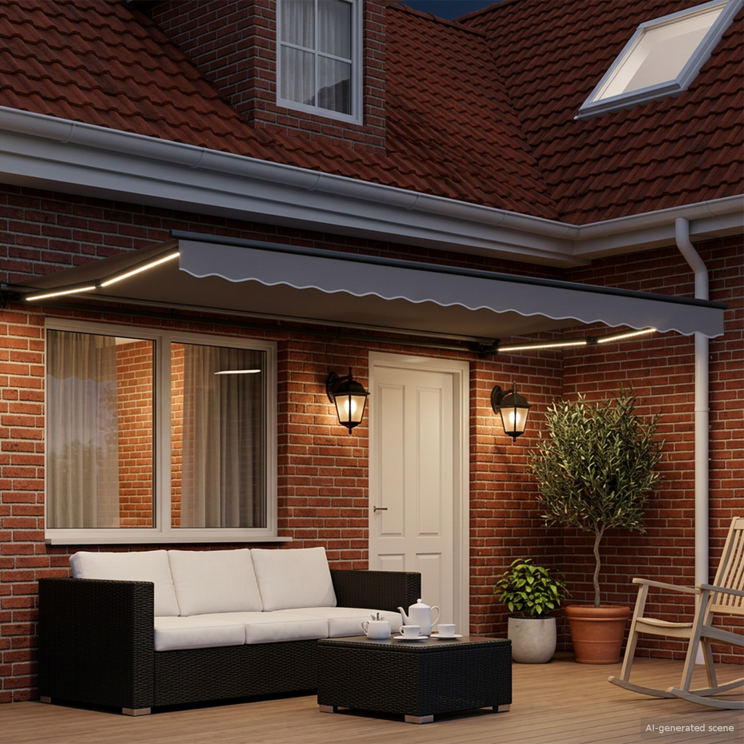 Elektrisk Markisedugramme med LED Antracit 4 × 3 m Aluminium