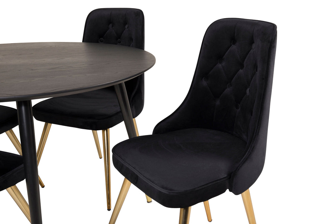 Venture Home Dipp Dining Table - 115cm - Black Veneer / black legs w brass dipp - Velvet Deluxe Chair - Black/Matt Brass Leg 4