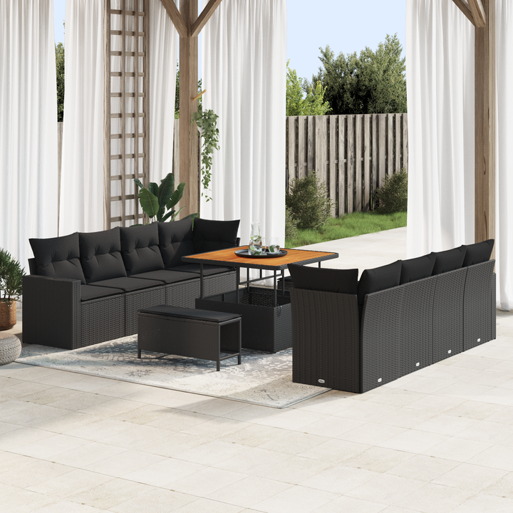 Havesofa Sæt med pude 12 pcs Sort polyrattan