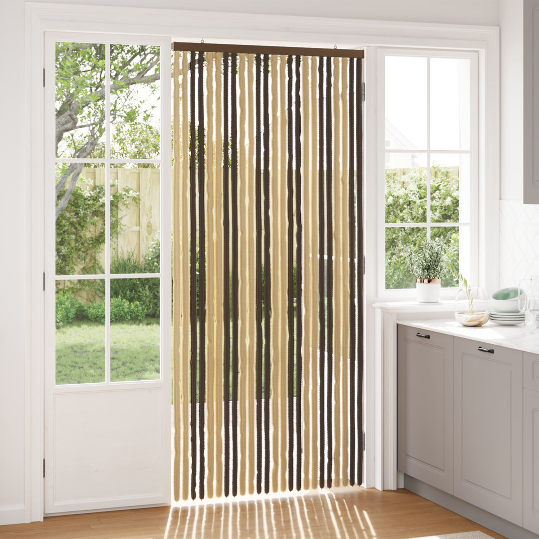 Insektgardin i chenille Mørkebrun og Beige 100 x 220 cm 100% PP