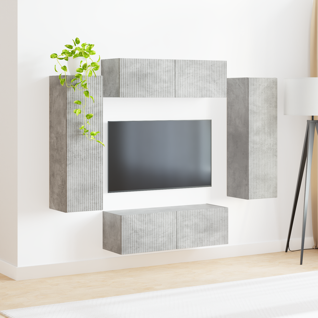 Tv vægskab sæt Vægmonteret 4 pcs Beton Grå Konstrueret træ