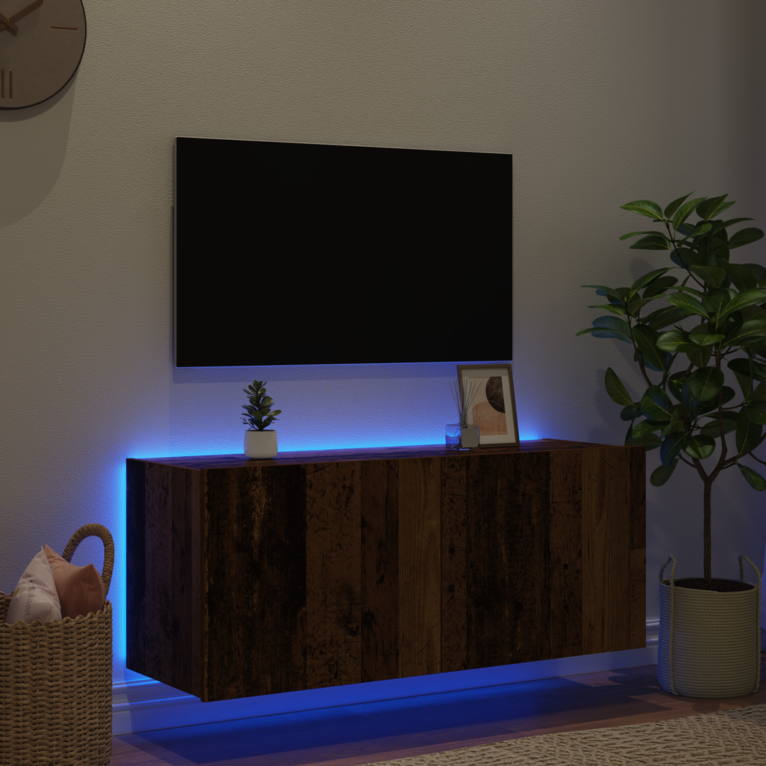 TV vægskab med LED Gammelt træ 100 x 35 x 41 cm Konstrueret træ