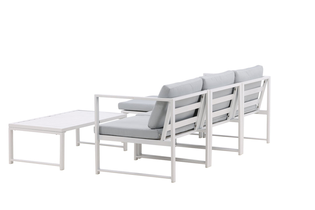 Venture Home Salvador sofa set - White Alu / Grey Cushions. 2 corners+ 1 middlepart + 1 ottom